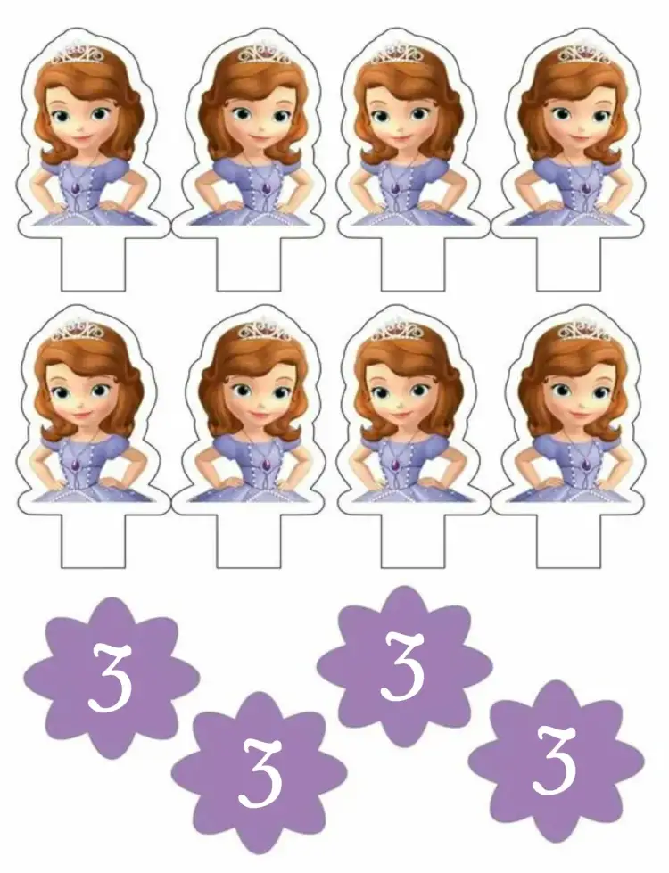 Invitation Princess Sofia – Cake topper theme pastel colors, enchanted style, fairy tale elements, childlike illustrations, sparkling details