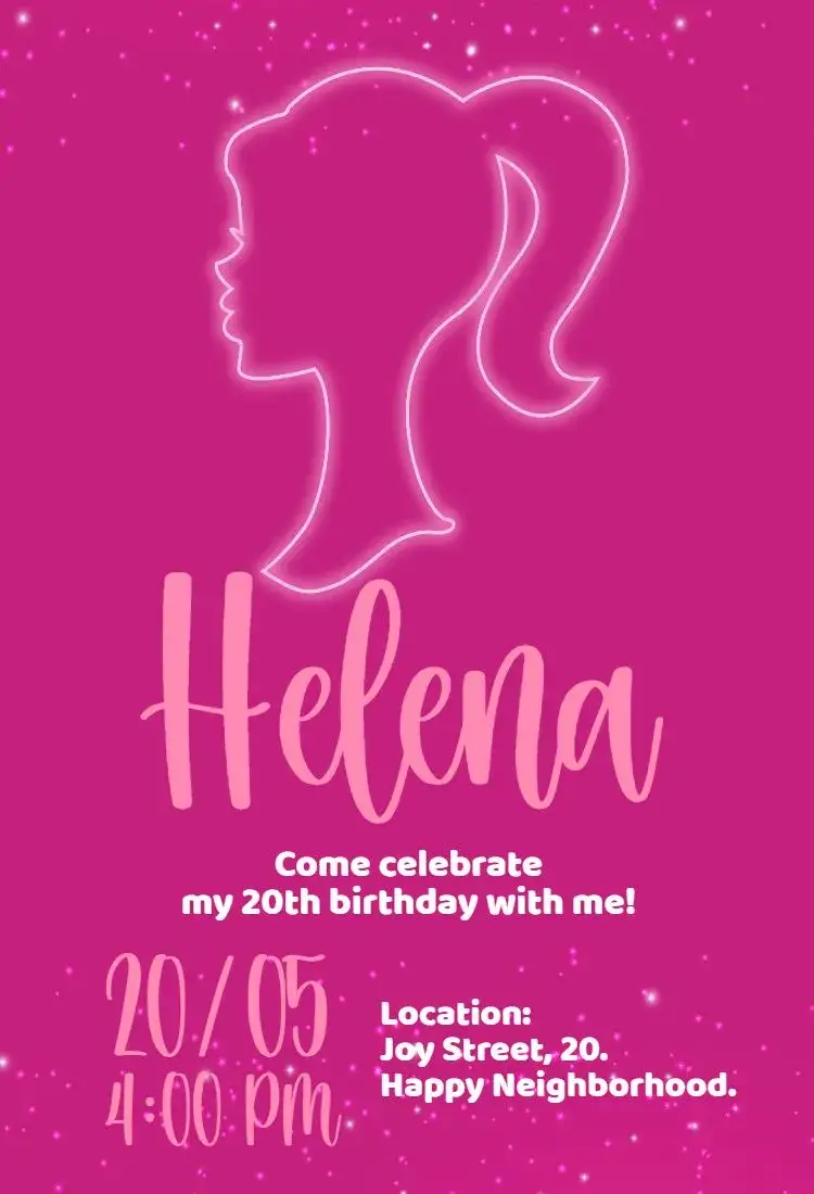 Invitation Barbie birthday – Birthday theme pink, sparkle, glitter, feminine, fun, modern
