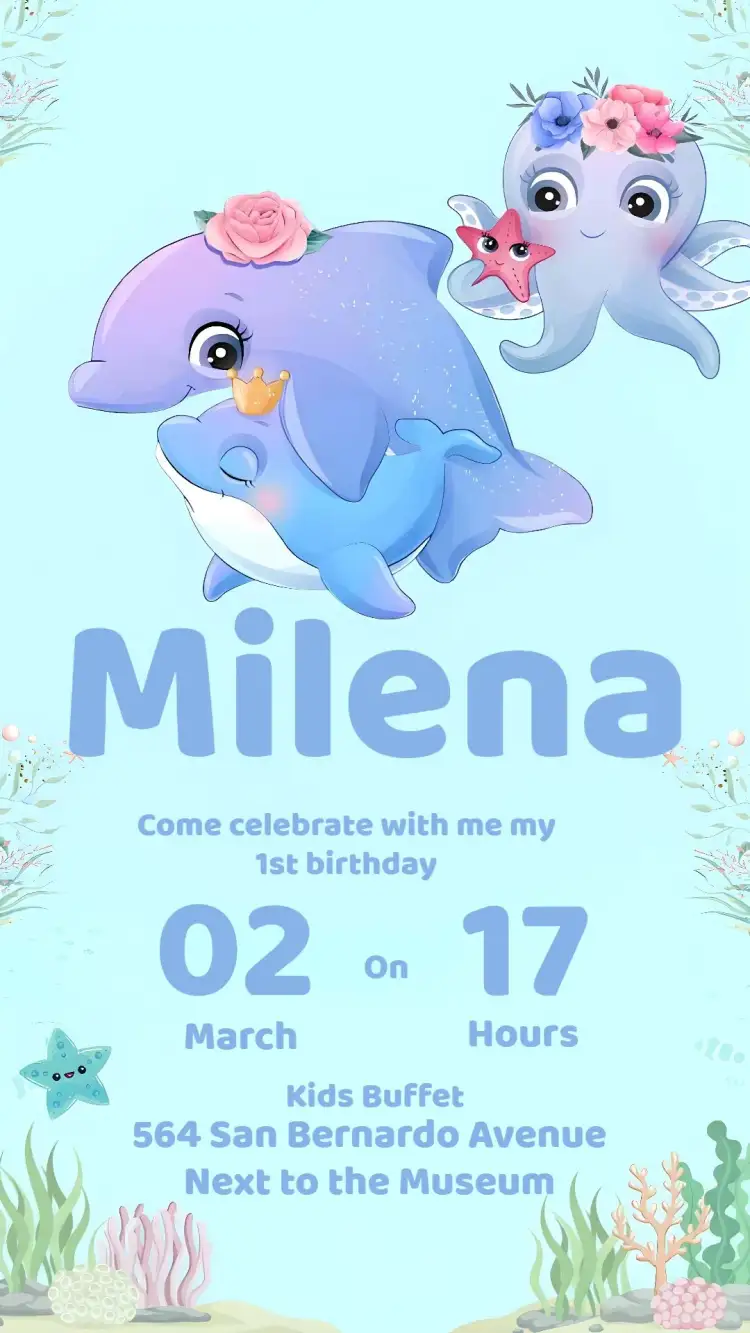 Invitation Blue Sea Background – Kids' Birthday Party theme navy blue, delicate, colorful, childlike, aqua, white and blue