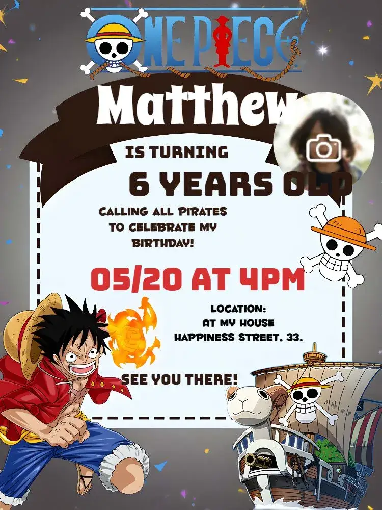 One Piece Luffy With Photo Monkey invitation