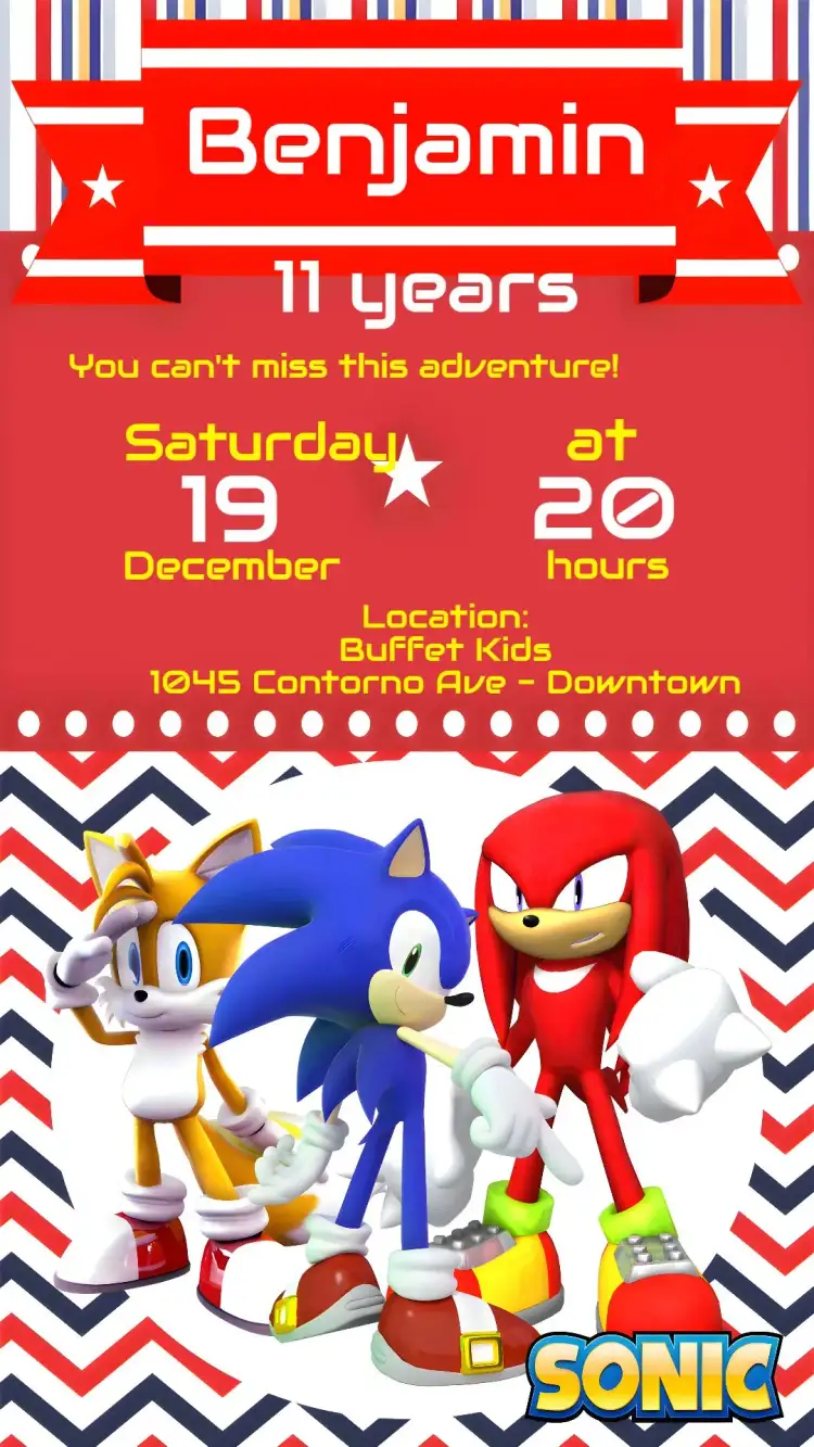 Invitation Sonic – Birthday theme colorful, fun-filled, games, modern, childlike, lively