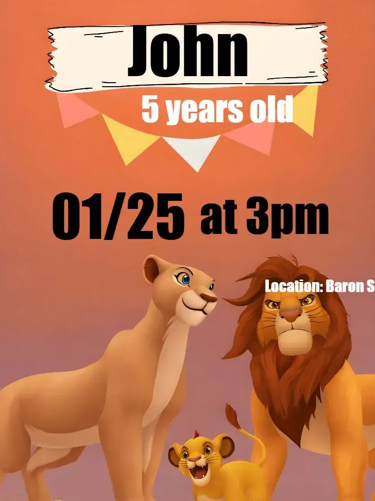 Invitation Lion King Scar – Kids' Birthday Party theme savannah, Disney, animals, vibrant colors, adventure
