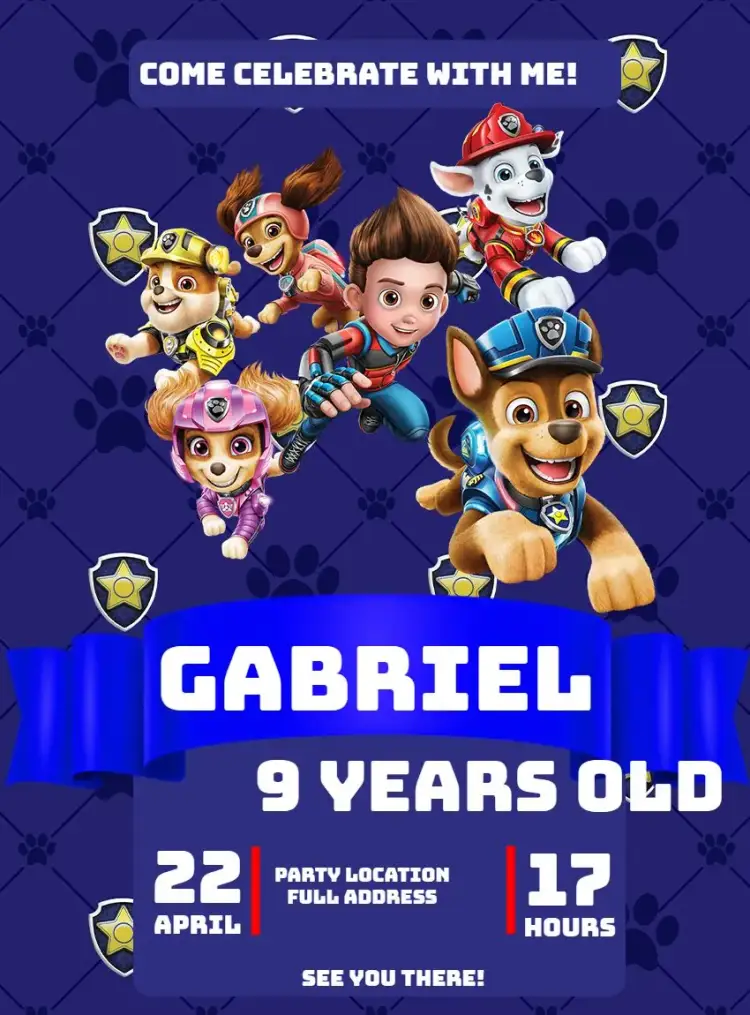 Invitation Blue Paw Patrol – Kids' Birthday Party theme blue, fun, childish, modern, themed, colorful