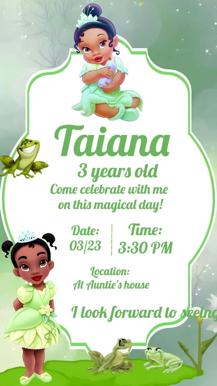Princess Tiana White Baby invitation