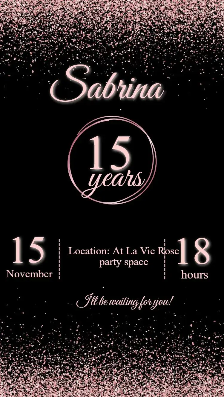 15 years rose gold and black invitation