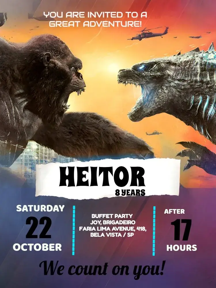Godzilla And King Kong Orange invitation