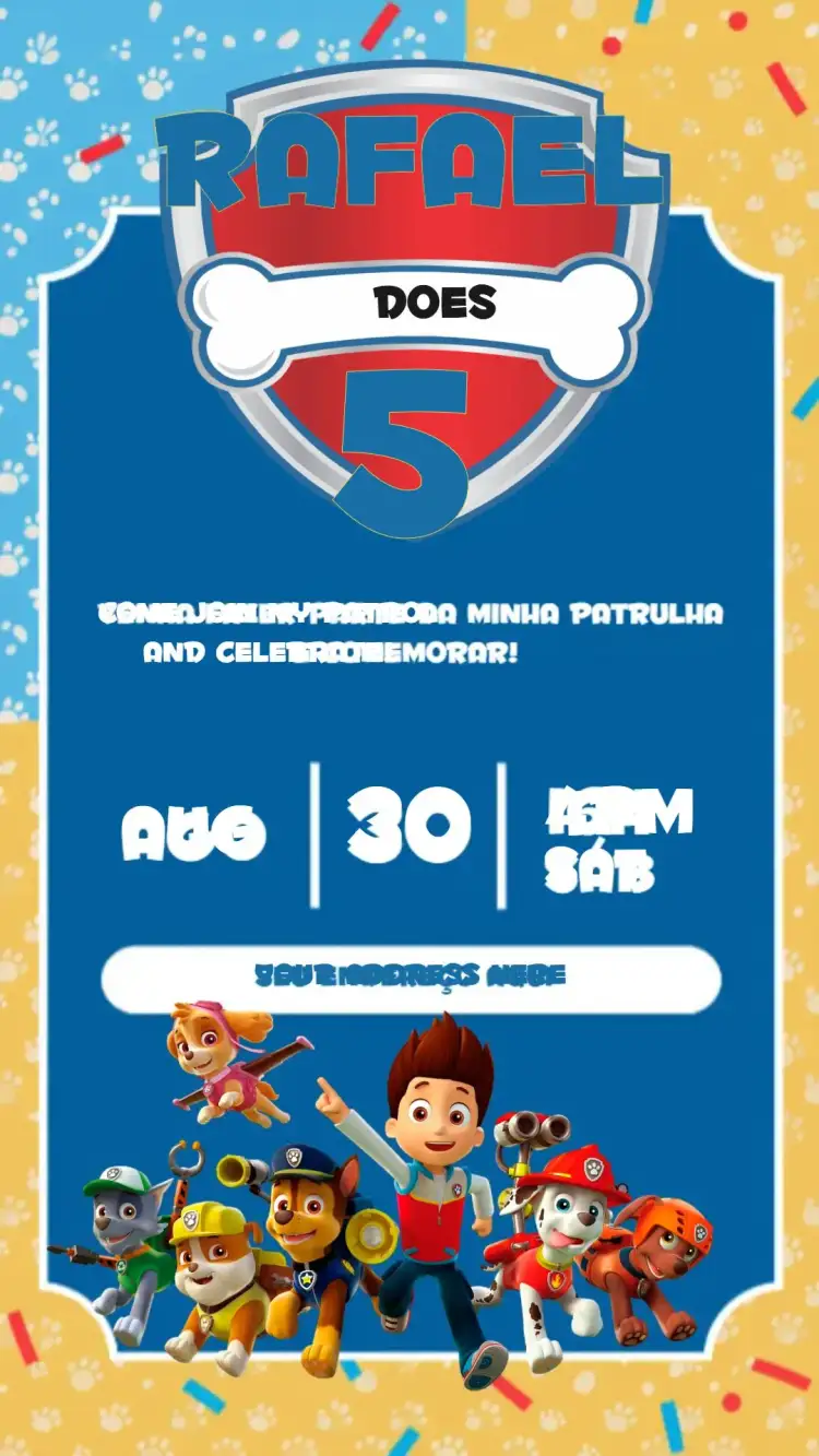 Invitation Red Paw Patrol – Kids' Birthday Party theme red, blue, yellow, fun, themed, childish