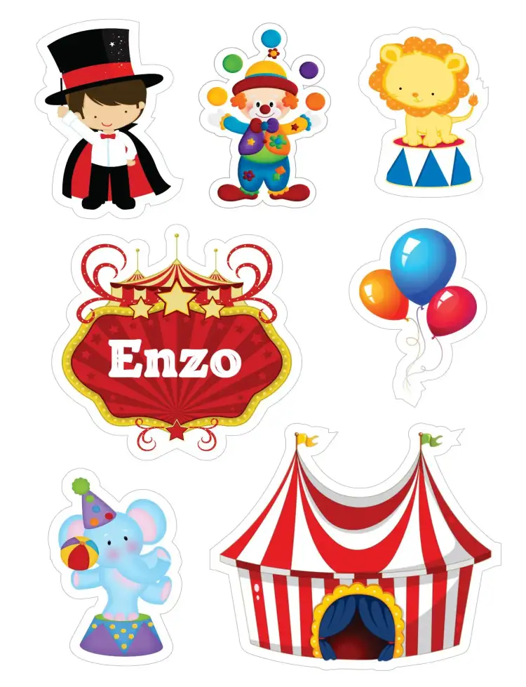 Invitation Circus Boy – Cake topper theme colorful, fun, playful, circus illustrations, cheerful, childlike