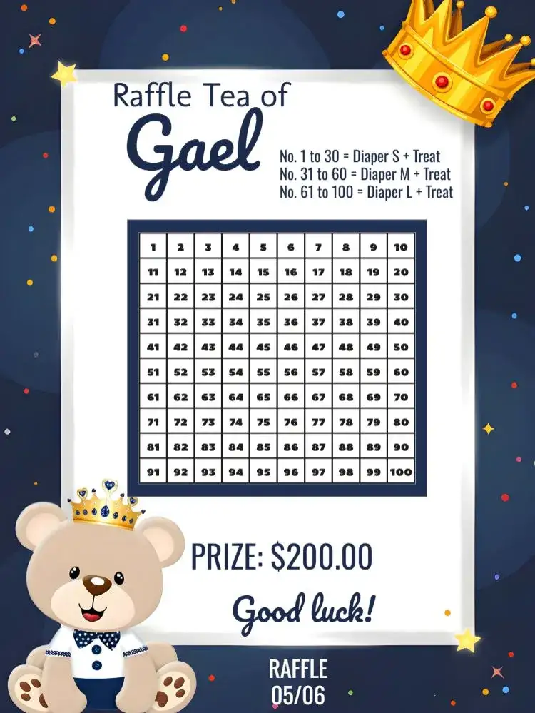 Invitation Tea Raffle Little Prince Tea – Raffle Tea theme blue, white, golden, modern, childish, elegant