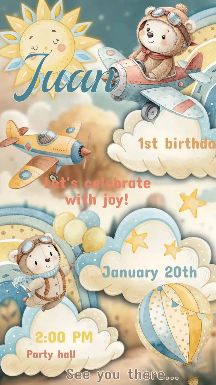Children's Birthday Invitation - Aviator Teddy Bear