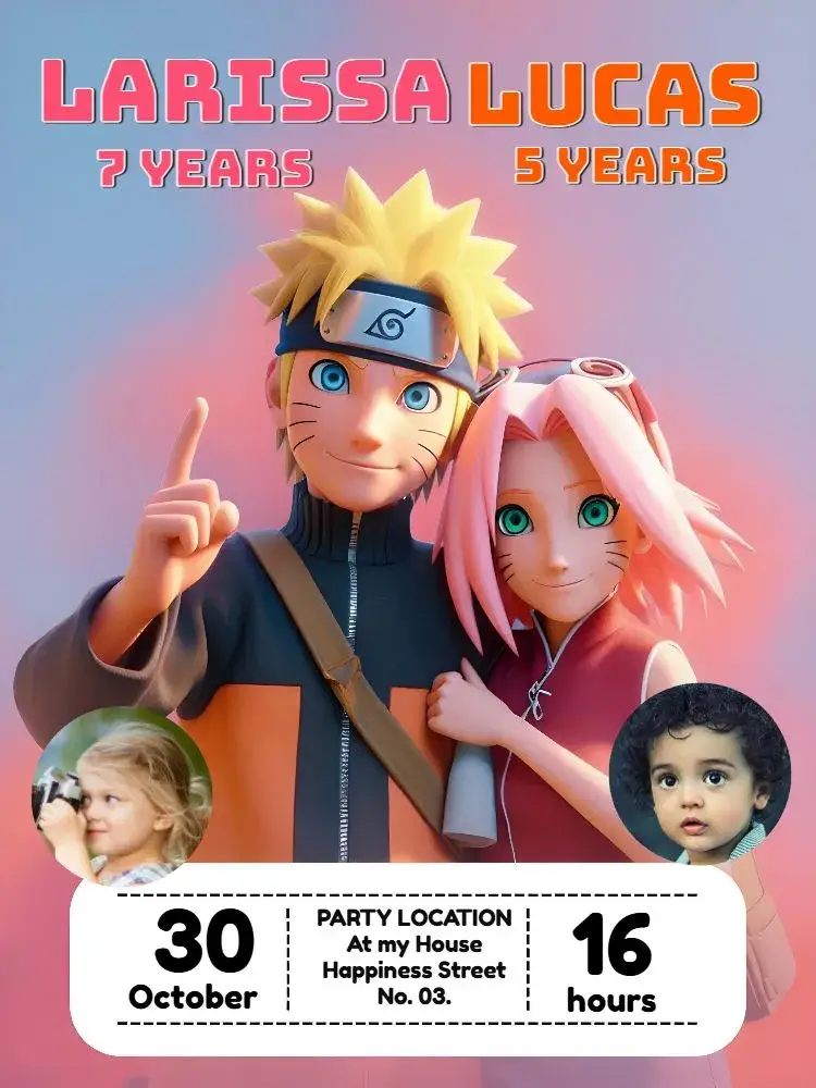 Double Naruto And Sakura With Photo Themes invitation