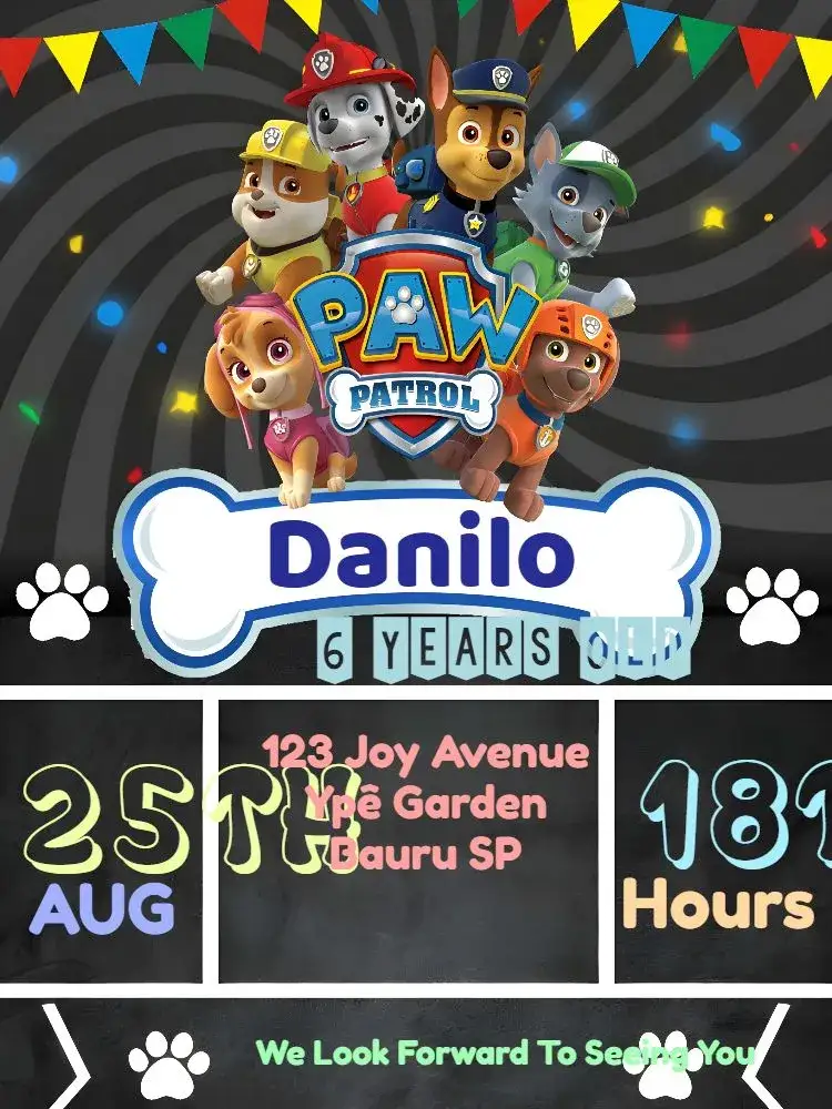 Invitation Paw Patrol Colorful – Most searched for theme colorful, fun, childish, themed, lively