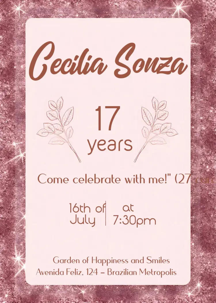 Invite Rose Glitter Adult editable and customizable