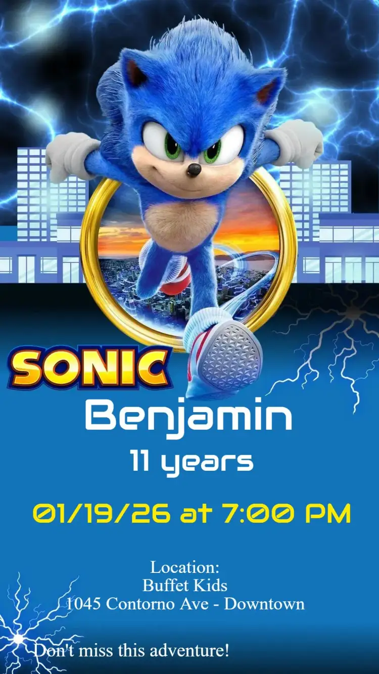 Invitation Sonic – Kids' Birthday Party theme colorful, fun, games, modern, themed