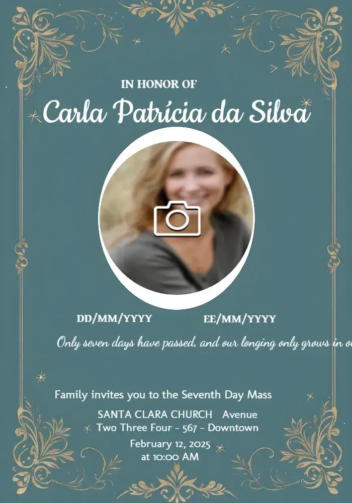Invite Seventh Day Mass With Mourning Photo editable and customizable