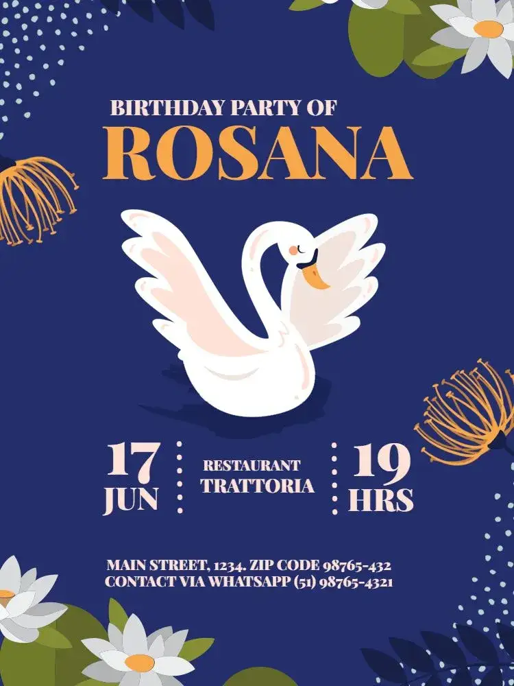 Invitation Female Adult Dark Blue Swan – Kids' Birthday Party theme elegant, delicate, modern, navy blue, minimalist, nature-themed
