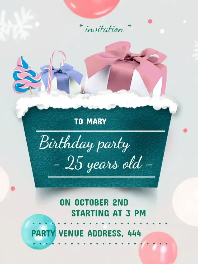 Invitation Female - Green Gifts – Birthday theme green, pink, festive, modern, elegant