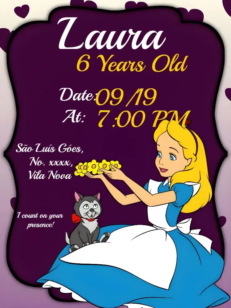 Invitation Alice In Wonderland White – Commemorative Dates theme fantasy, playful, colorful, charming illustrations, vintage style