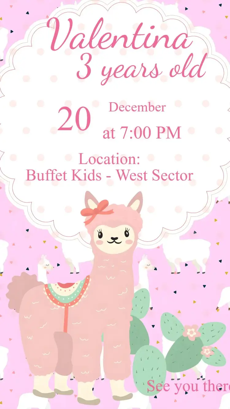 Invitation Llama – Kids' Birthday Party theme colorful, fun, childlike illustration, modern, themed