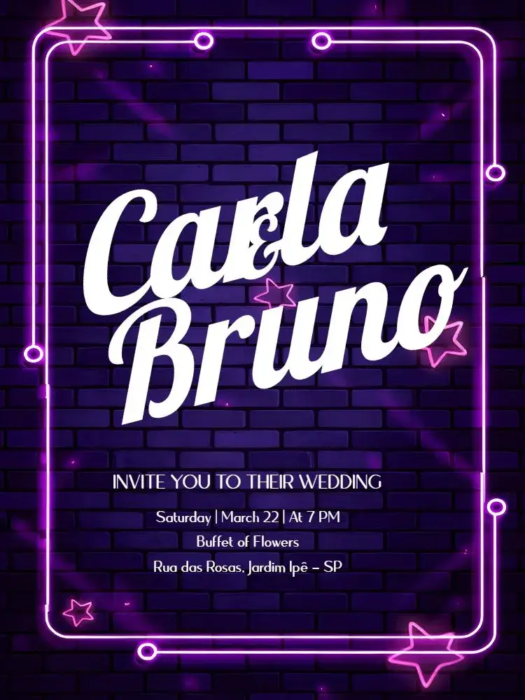 Purple Neon Wedding invitation