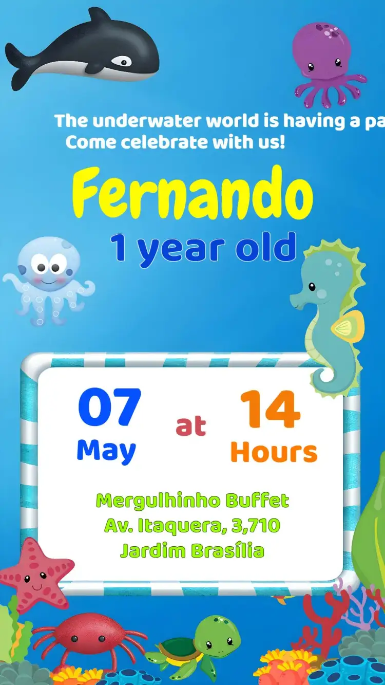 Invitation Blue Sea Background – Kids' Birthday Party theme under the sea, blue, green, fun, colorful, themed