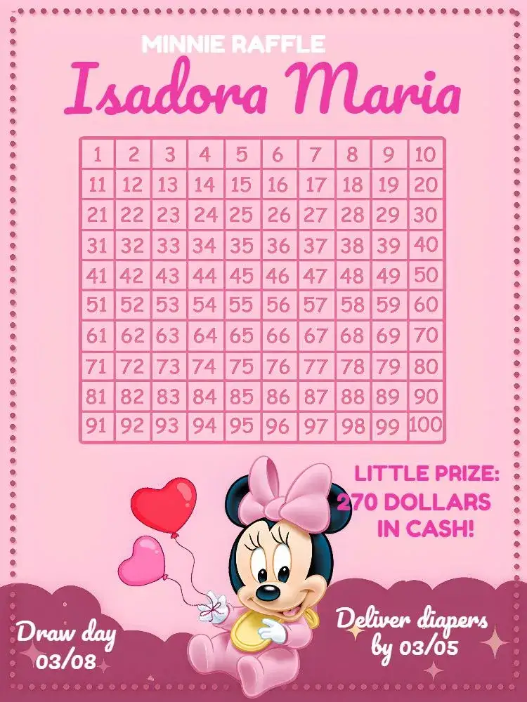 Invitation Minnie Mouse Baby Girl Tea Raffle – Raffle Tea theme pink, white, fun, childish, playful, Minnie Mouse