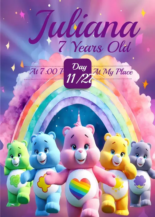 Care Bears Pink invitation