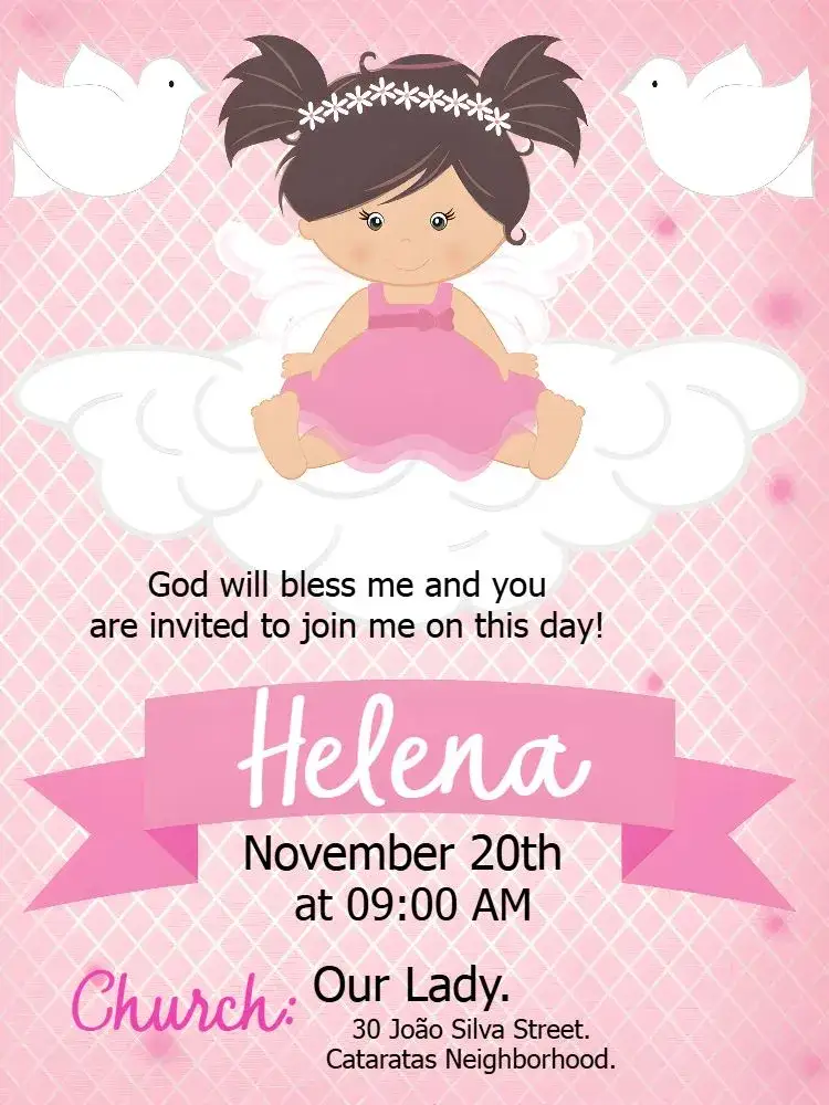Invitation Baby Girl Pink Baptism – Baptism theme pink, white, delicate, angelic, floral, modern