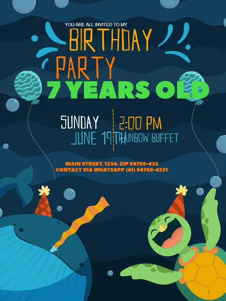 7 Years Playful Blue invitation