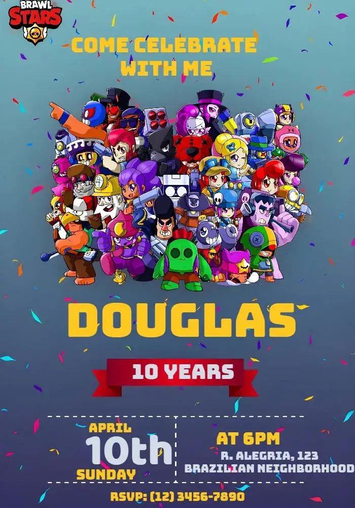 Invitation Brawl Stars Brawlstars – Most searched for theme blue, fun-filled, games, children's, contemporary