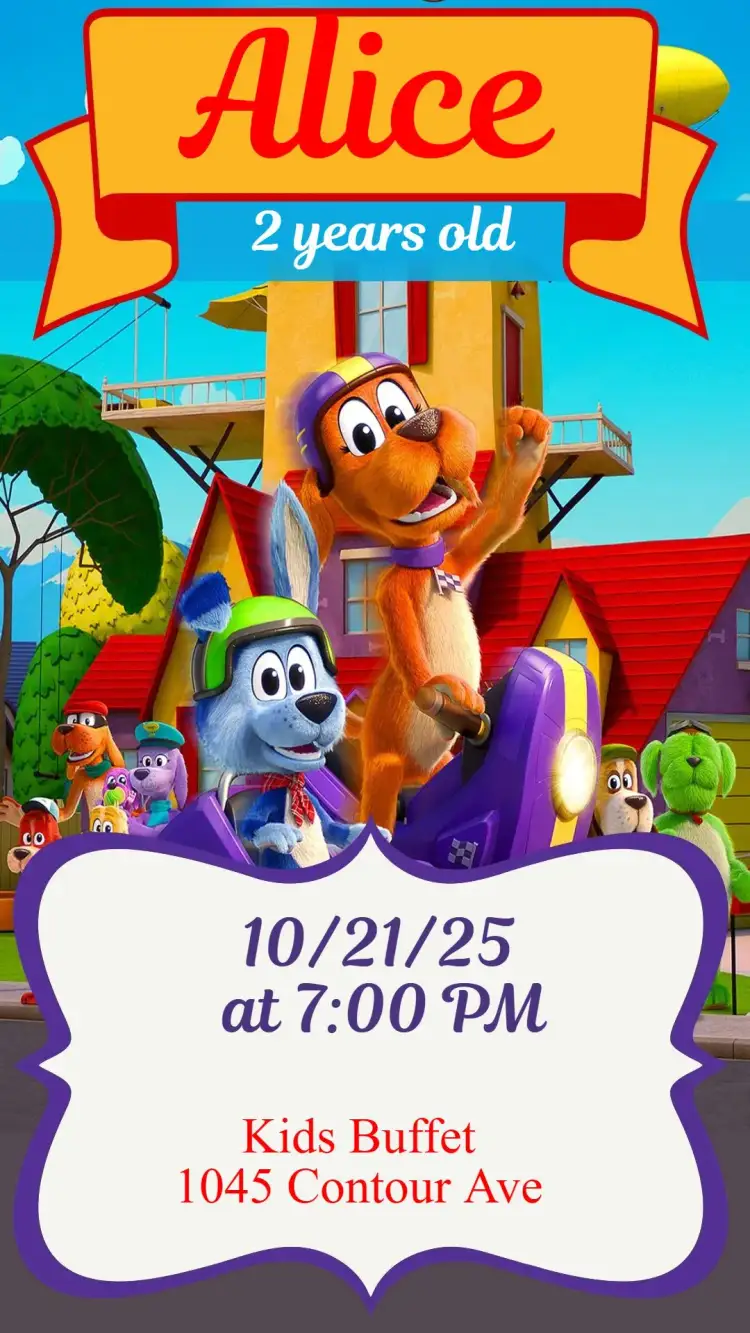 Invitation Go Dog Go – Kids' Birthday Party theme colorful, fun, animal illustrations, playful, modern, dog-themed