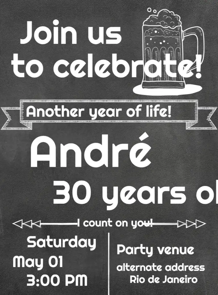 Invitation Boteco Chalkboard – Birthday theme chalkboard, rustic, laid-back, modern, bohemian