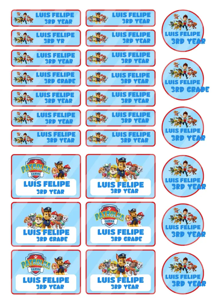 School tag Paw Patrol sticker invitation