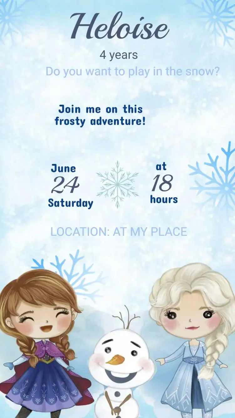 Invitation Frozen Birthday Invitation – Kids' Birthday Party theme icy blue, snow white, enchanted sparkle, winter elements, playful card, fairy tale theme