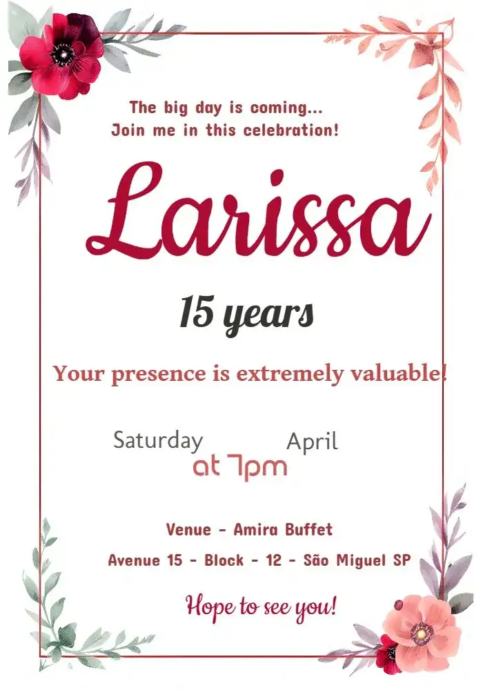 Invitation 15 Years Marsala Floral Fifteen – Sweet 15 theme floral, marsala, romantic, elegant, modern, vintage