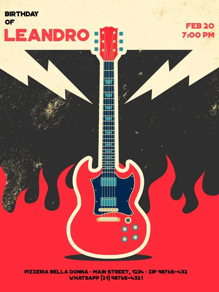 Rock N Roll Guitar Lightning invitation