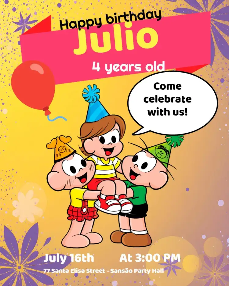 Invitation Monica's Gang Party – Kids' Birthday Party theme colorful, fun, childish, themed, festive, illustrative
