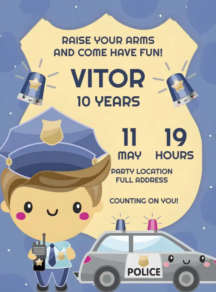Invitation Police Car Invitation – Most searched for theme modern, fun, colorful, themed, youthful