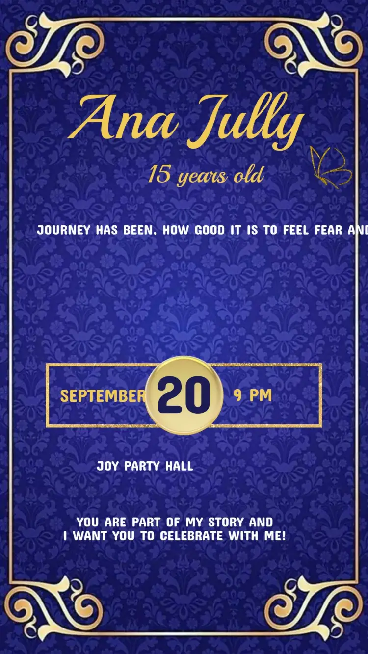 Invite 15th Birthday Invitation (Royal Blue and Gold) editable and customizable