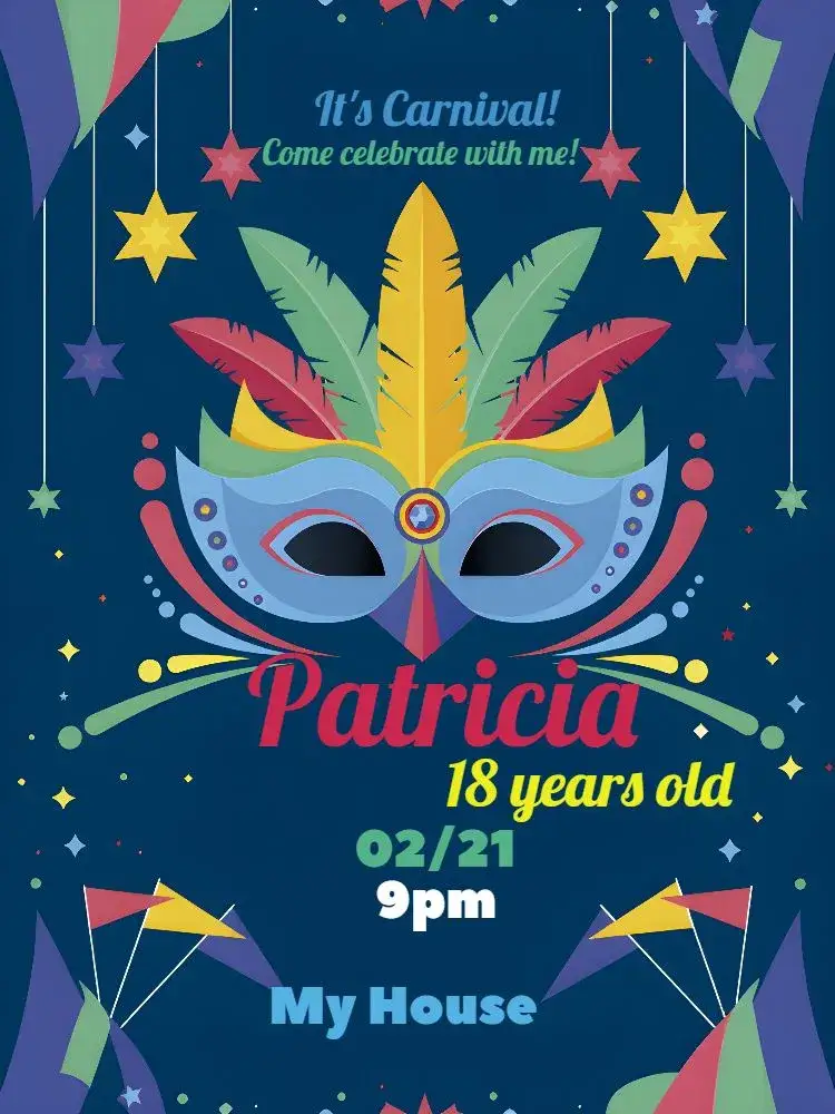 Invitation Carnival Masked Ball Masks – Commemorative Dates theme colorful, vibrant, elegant, allegorical, artistic, festive