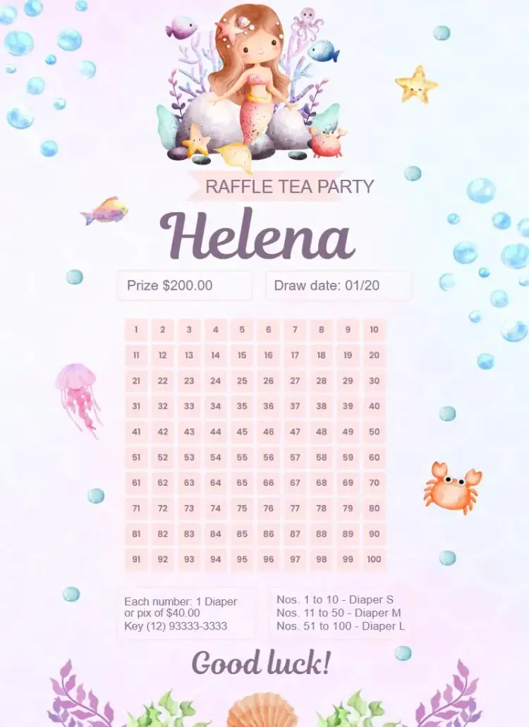Invitation Pink and Lilac Mermaid – Raffle Tea theme delicate, under the sea, pink and lilac, childish, fantasy, dreamy