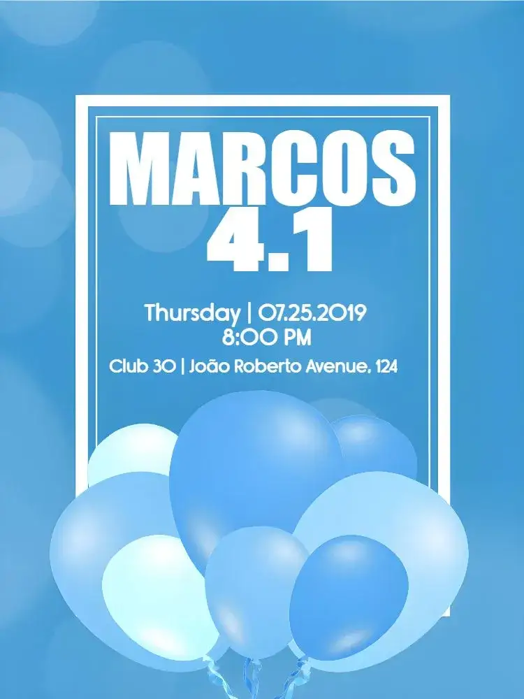 Invitation Male Adult - Blue Balloons Years – Birthday theme modern, blue, celebration, festive, masculine, cheerful