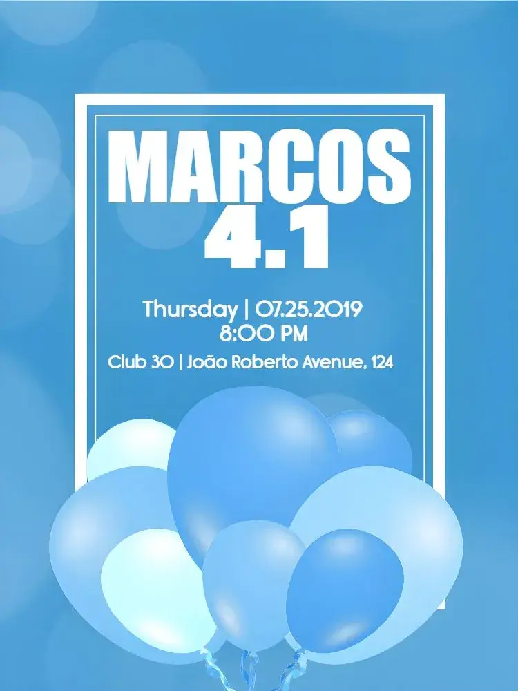 Invite Male Adult - Blue Balloons Years editable and customizable