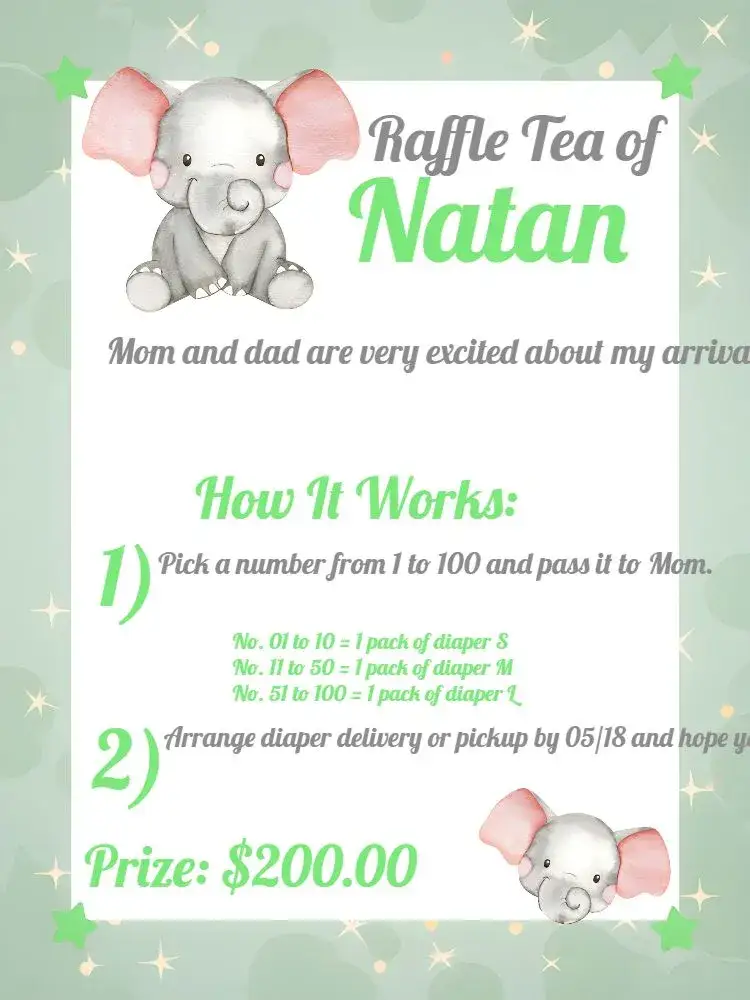 Invitation Elephant Raffle Tea Party – Raffle Tea theme children's, green and white, elephant, festive, fun