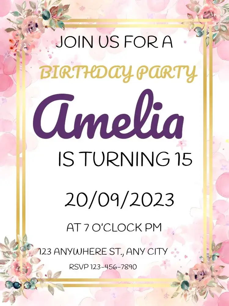 Invitation 15 Years Floral – Sweet 15 theme floral, colorful, modern, vibrant, elegant, youthful