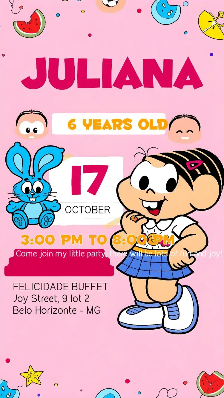 Turma Da Mônica Rosa invitation