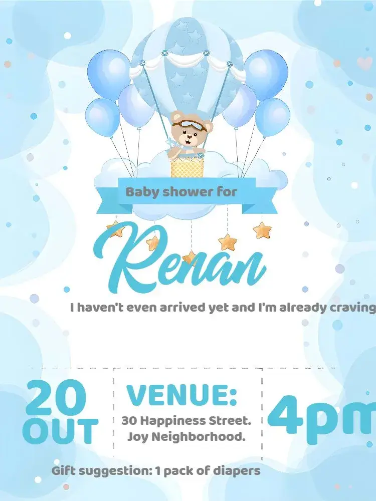 Diaper Shower Teddy Bear Balloon Cloud invitation