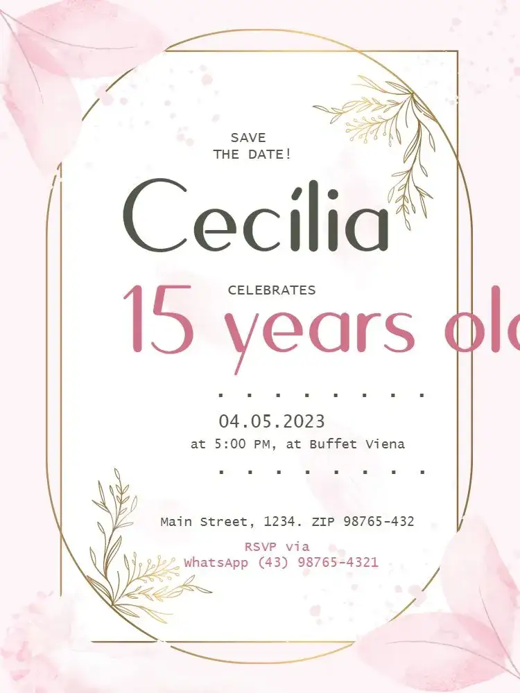Invitation Delicate Pink 15th Birthday – Kids' Birthday Party theme delicate, floral, pink, modern, elegant, watercolor