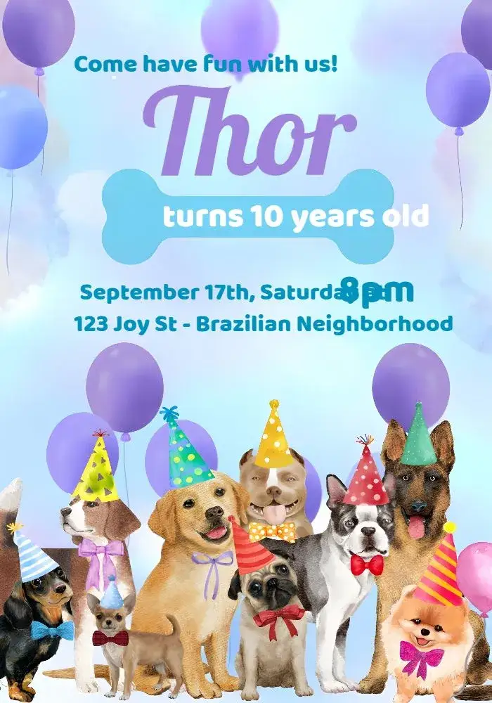 Invitation Dog Puppy – Most searched for theme colorful, fun, animal illustrations, modern style, dog paws, joyful party