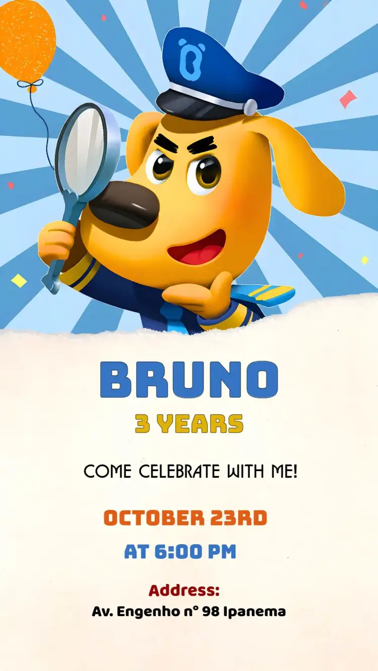 Invitation Labrador Detective Dog – Most searched for theme blue, playful, fun, childlike, dog, detective
